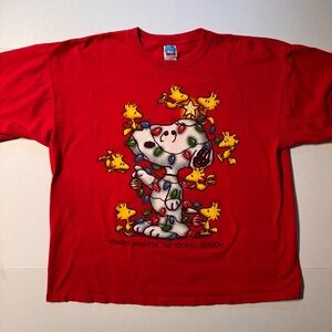 Vtg Snoopy Peanuts Woodstock Cartoon Holiday Christmas 90’s Y2K Men T-shirt XXL